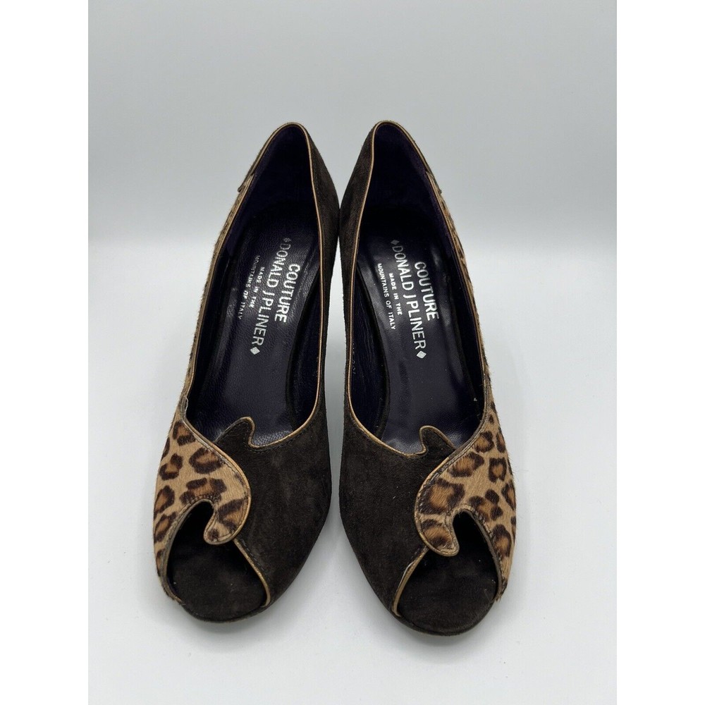 Donald J Pliner Couture Leopard Print Pony Hair Leather Open Toe heels SZ 6 M